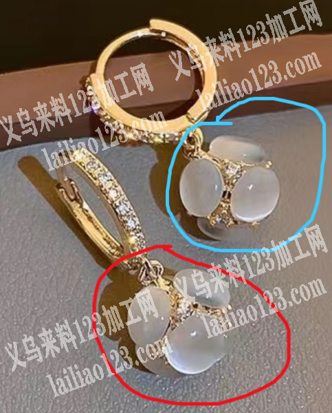 吊坠上面粘配件外发加工，粘猫眼石，如图（