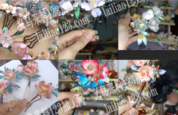 大量花朵发簪饰品订单，寻找厂家，如图，