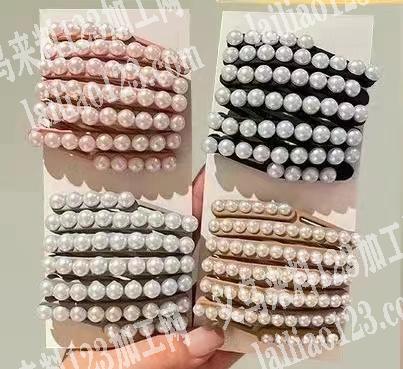 点珍珠粘半圆珍珠的手工活外发，点如图发箍