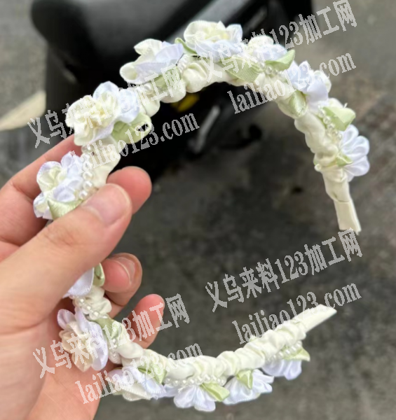 手工布艺珍珠缠绕小花头箍订单，如图，要现