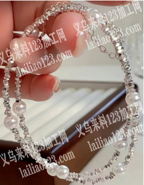 穿碎银子的珍珠项链手工活，发外地做如图，