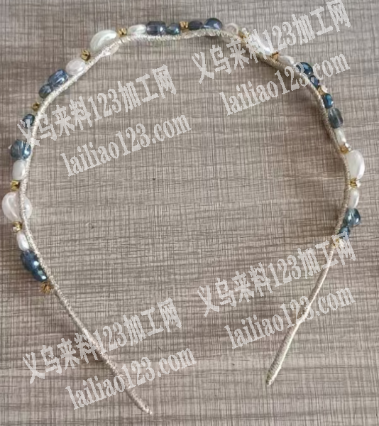 手工串珠编织发箍订单，如图，鱼线穿珠子缠