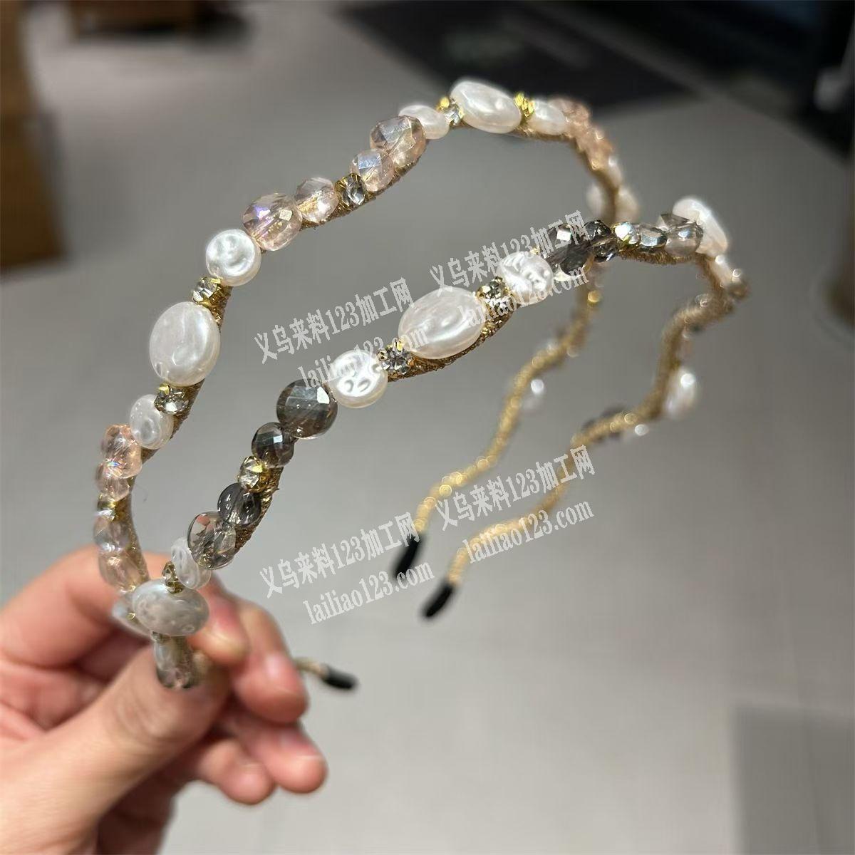 手工串珠编织发箍订单，如图，鱼线穿珠子缠