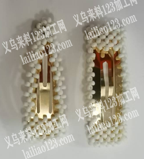 大量穿米珠编织的发夹成品订单，如图，寻找