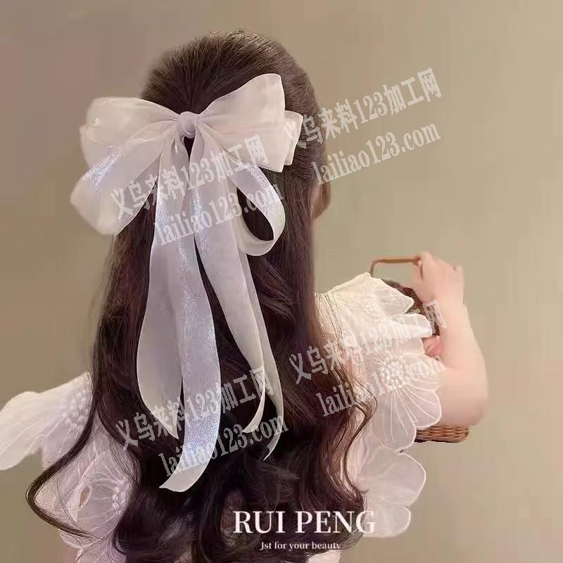 布艺蝴蝶结成品订单外发，如图，手工网纱飘