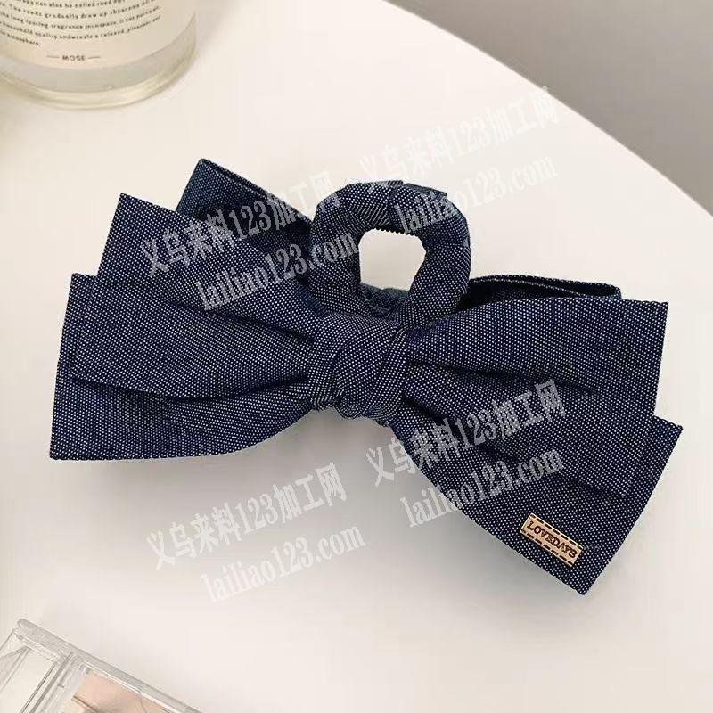 布艺仿牛仔的蝴蝶结抓夹成品订单，如图，寻