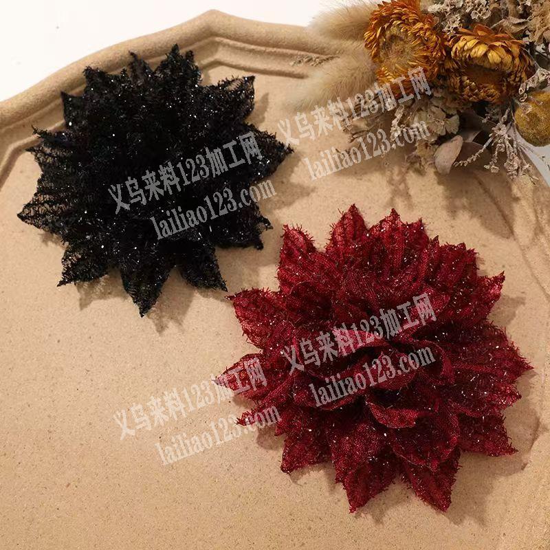 布艺花朵抓夹，粘胶的手工活外发，如图，发