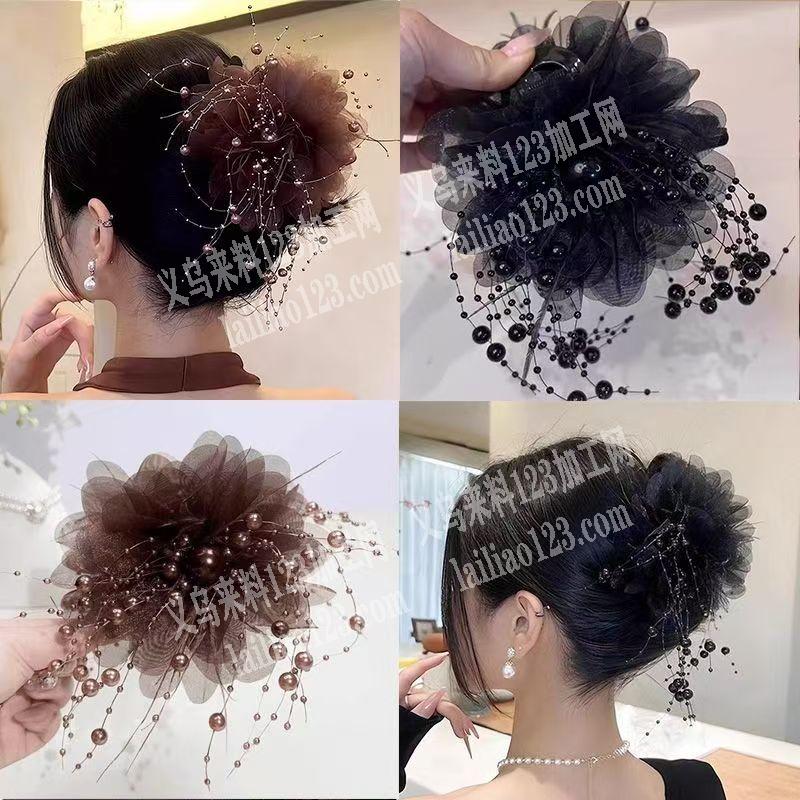粘胶的手工活外发，如图珍珠卷花抓夹，发外