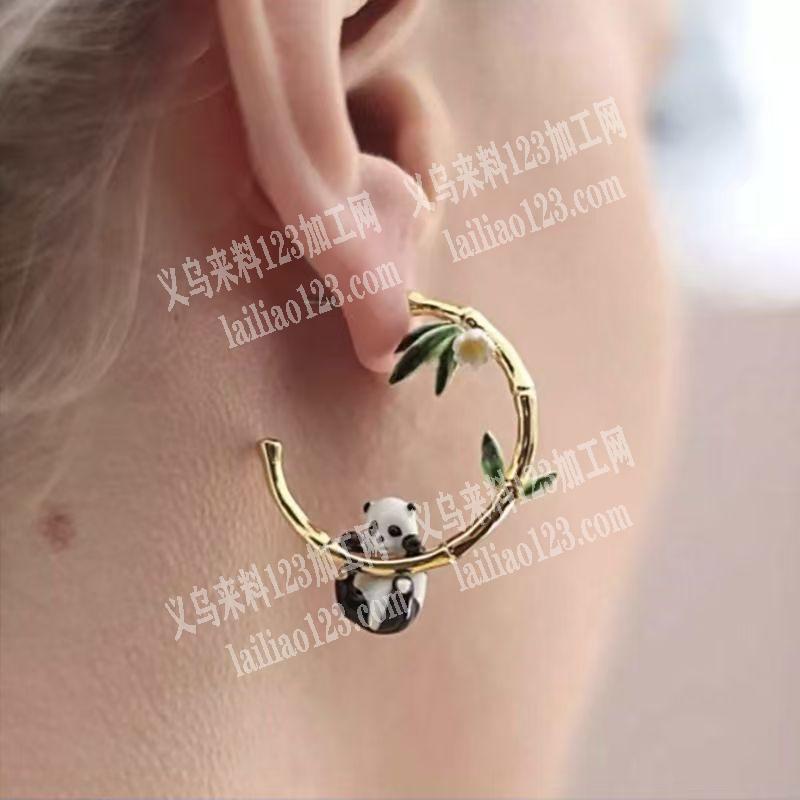 【量大】这个熊猫竹子耳环订单《滴油画油外发加工》
