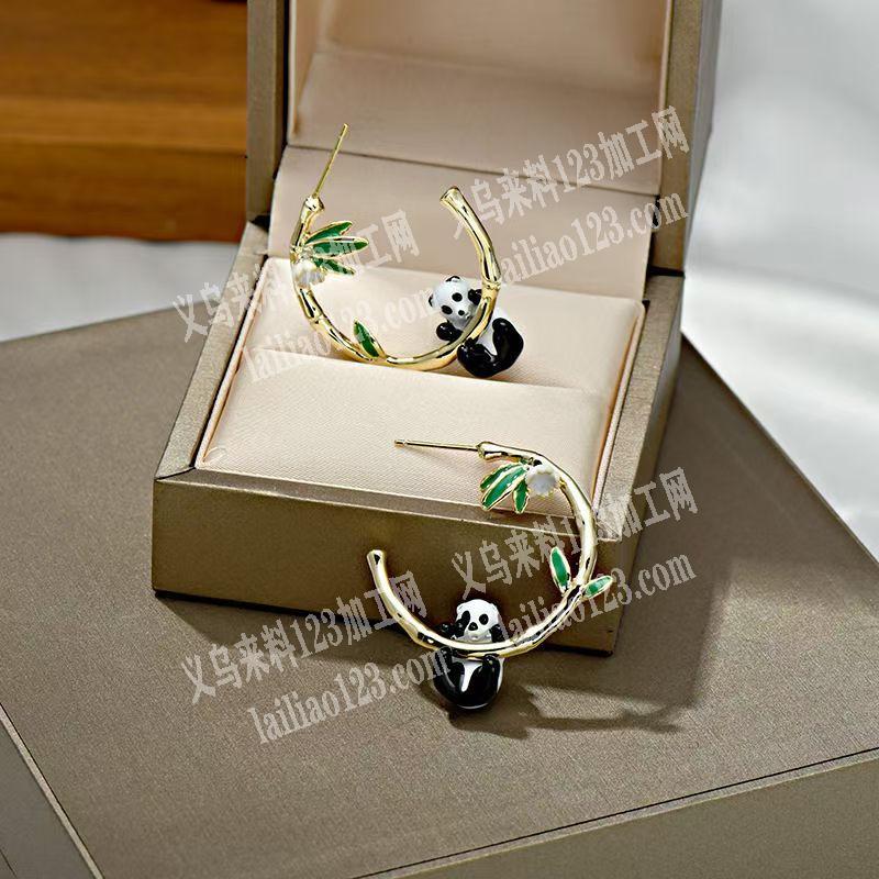 【量大】这个熊猫竹子耳环订单《滴油画油外发加工》