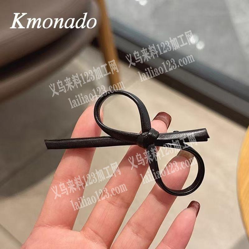 皮革条打结做蝴蝶结发夹的手工活，皮料子的