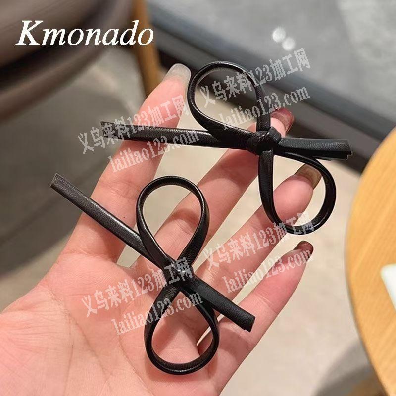 皮革条打结做蝴蝶结发夹的手工活，皮料子的