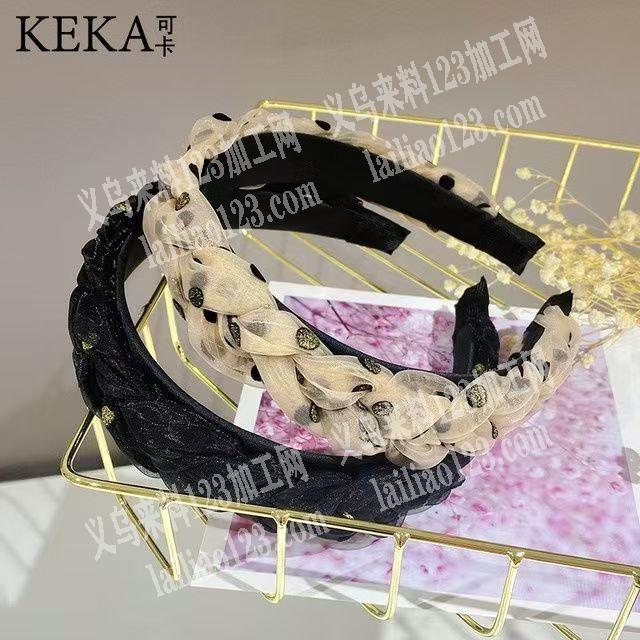 寻找手工加工厂，如图四股辫粘钻发箍外发加