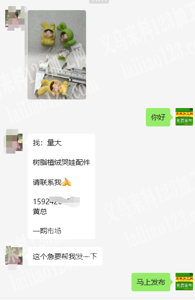 老板委托寻找：商贸城大量树脂植绒哭娃配件