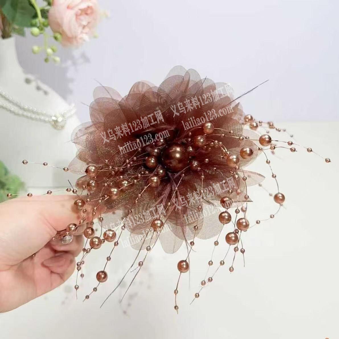 珍珠串+网纱花朵抓夹成品订单，。如图。寻
