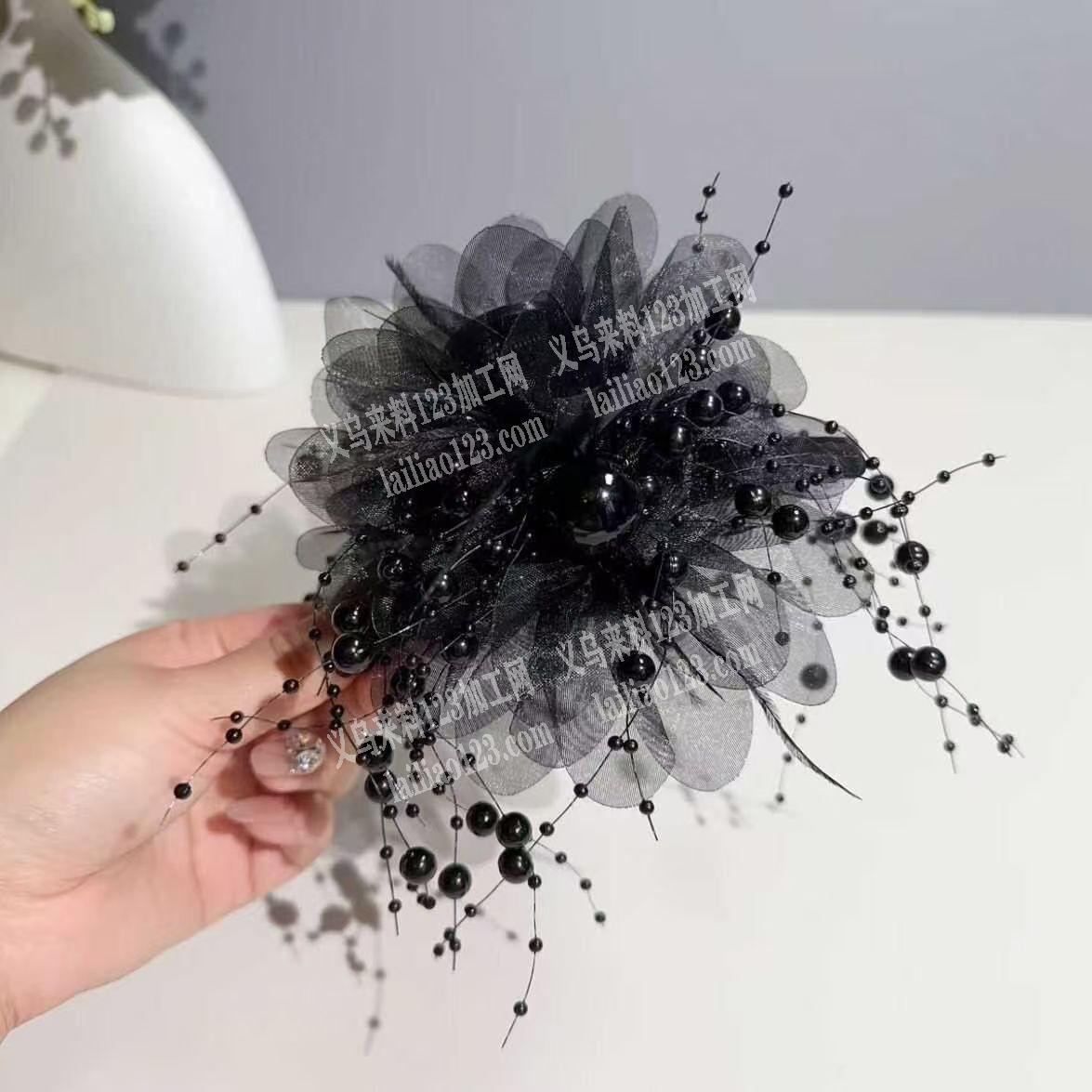 珍珠串+网纱花朵抓夹成品订单，。如图。寻