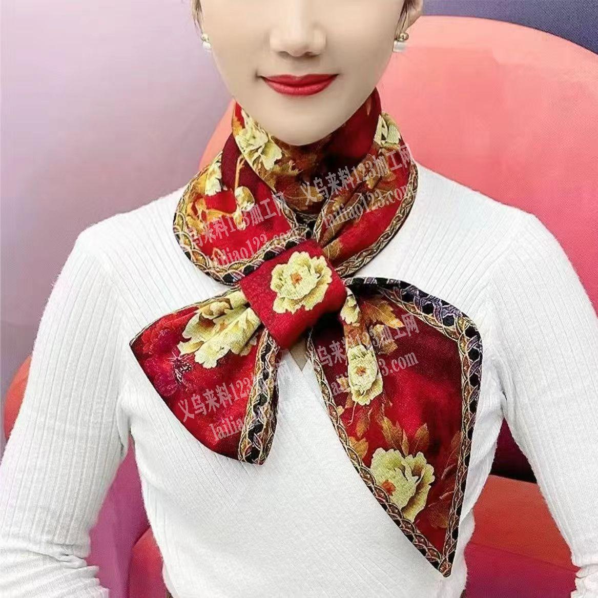 《丝巾订单》如图。彩色花卉罗纹丝巾订单，