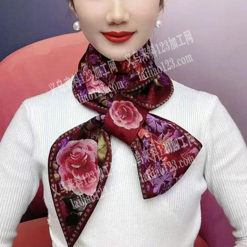 《丝巾订单》如图。彩色花卉罗纹丝巾订单，