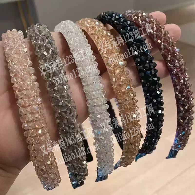 穿珠子+编织+缠绕发箍的手工活外发，如图