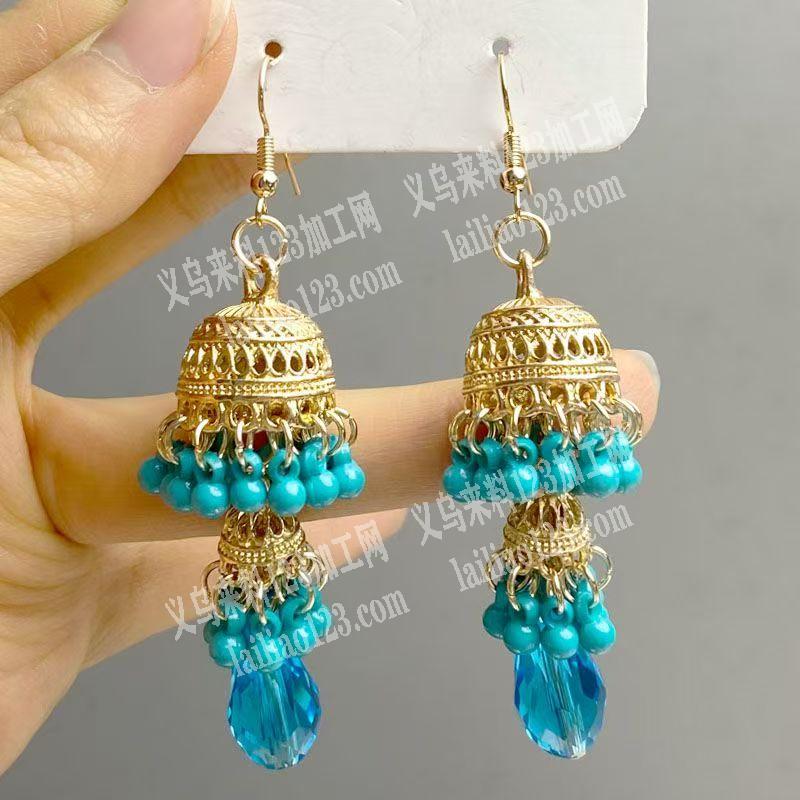 《发外地做》穿珠子弯针挂圈做耳环的手工活