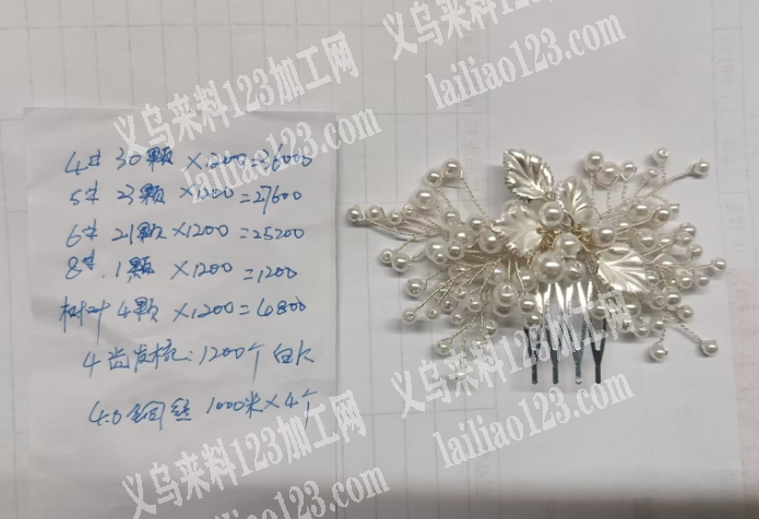 穿珠子拧铜丝编织的手工活外发，如图，新娘