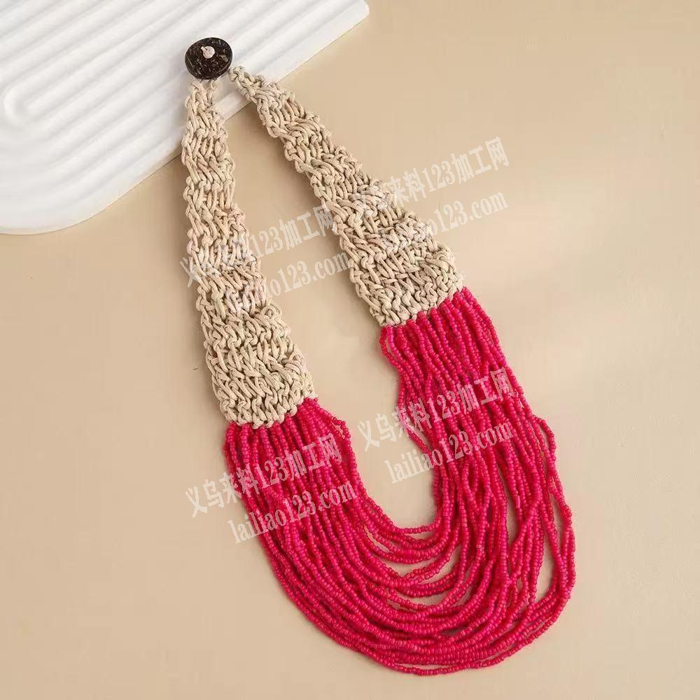 穿米珠+编织项链的手工活，如图，寻找会做
