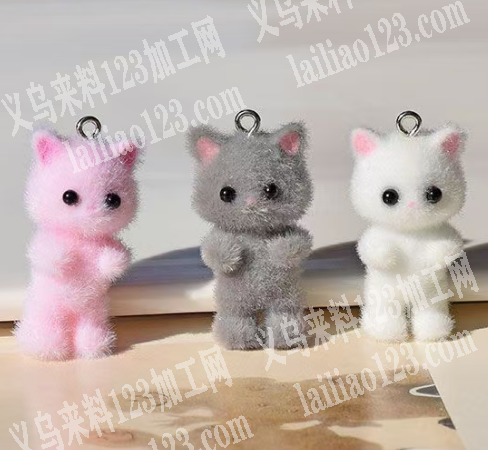 粘眼睛手工活外发【植绒的树脂猫咪上面】，