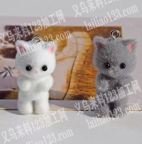 粘眼睛手工活外发【植绒的树脂猫咪上面】，