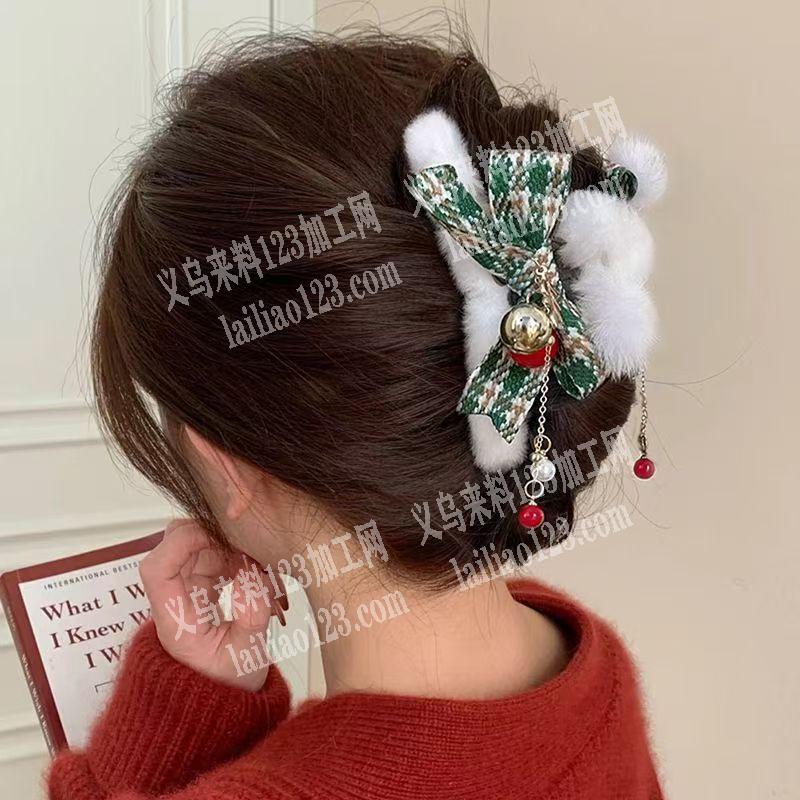 寻找格子布蝴蝶结圣诞抓夹成品，如图，采购