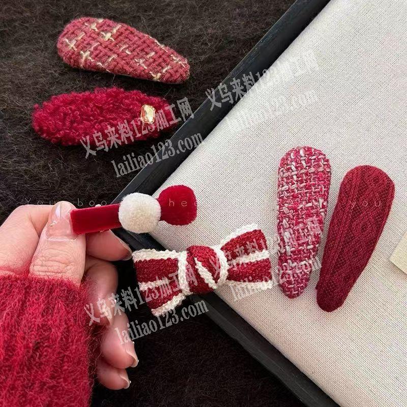 贺年大红布艺布包发夹子订单，如图，寻找工