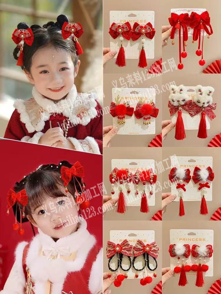 贺年手工大红发夹，儿童发夹订单，手工发夹