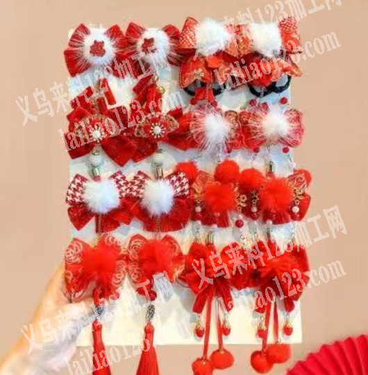 大量新年大红蝴蝶发夹头饰订单，新年爆款发