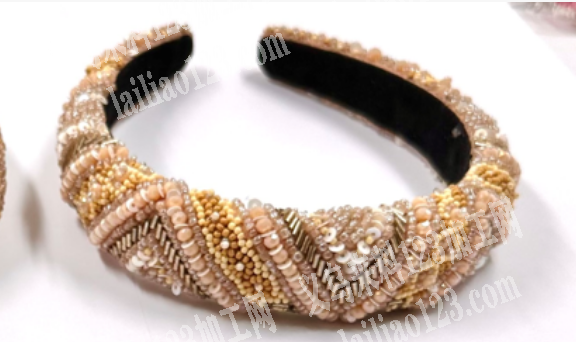 如图这种穿米珠手缝手工发箍成品订单外发，