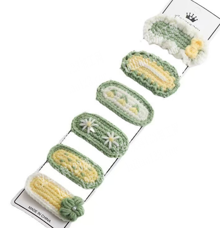 毛线发夹钩针编织的手工活外发，如图，寻找