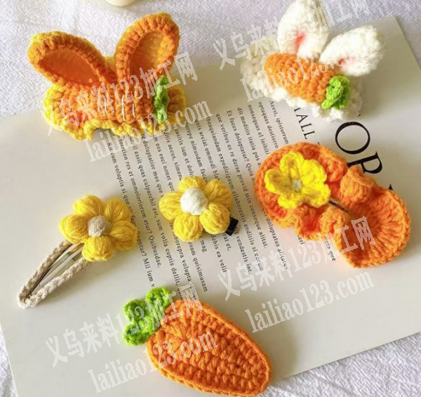 毛线发夹钩针编织的手工活外发，如图，寻找