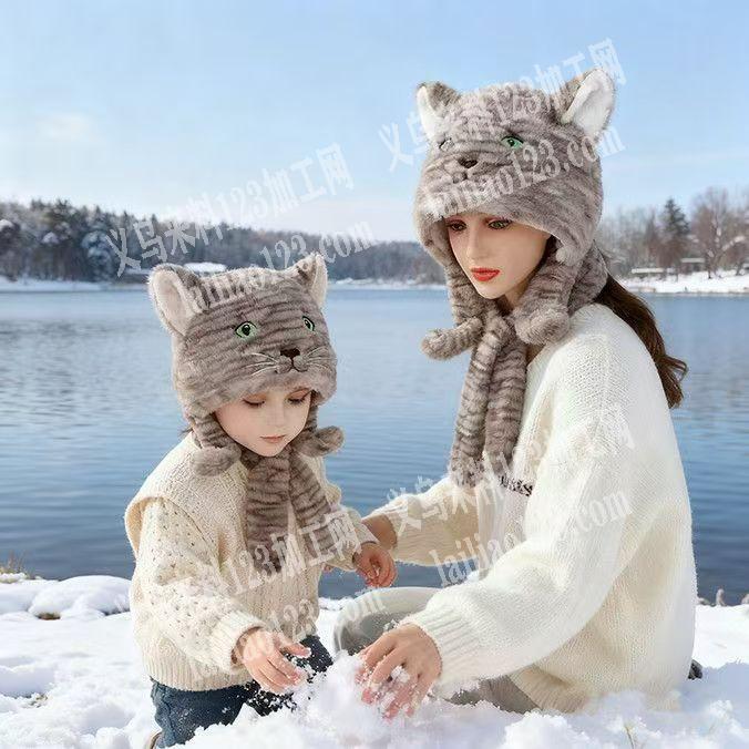 毛绒帽子围巾处理，如图，