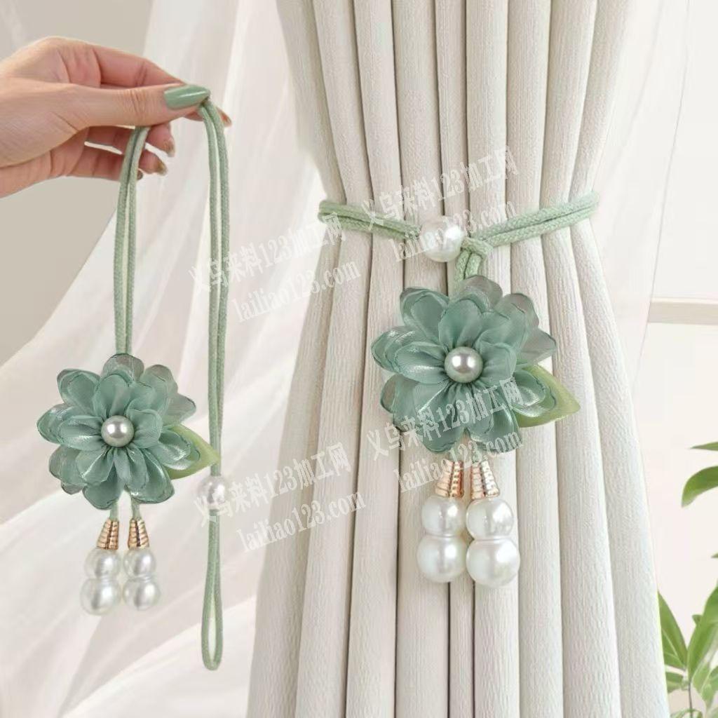 【长期有订单】手工珍珠花朵绑绳订单，如图