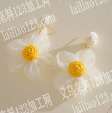 拉菲草网纱花耳环成品订单，如图，手工耳环