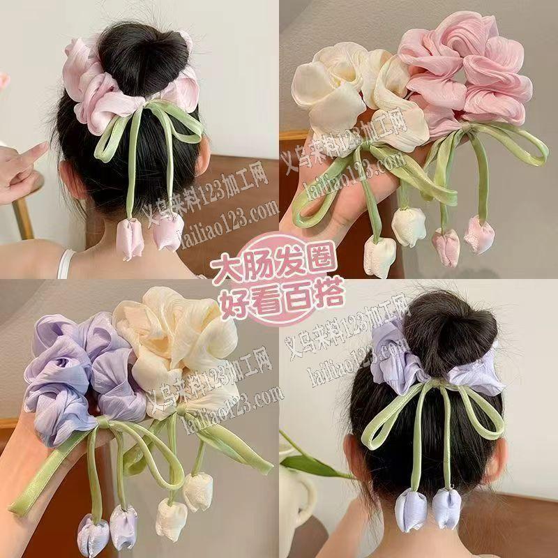布艺发圈，有订单，如图，郁金香花朵发圈订