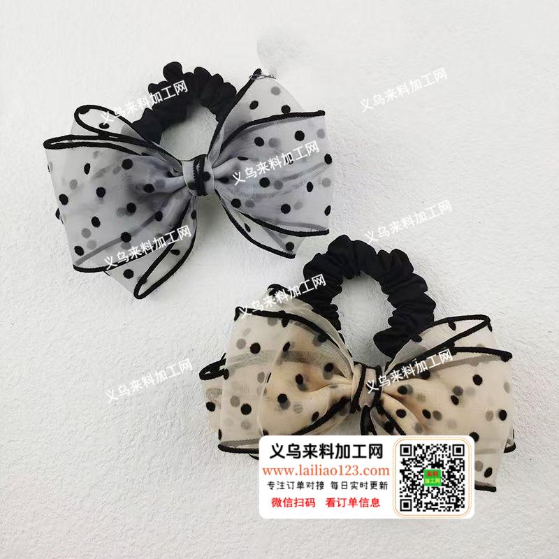 波点网纱布艺蝴蝶结发圈成品订单。如图。寻
